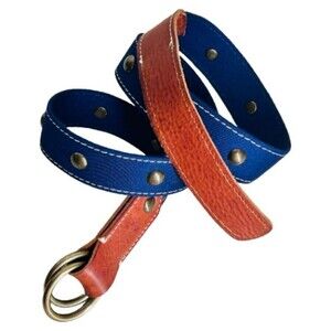 J Crew Studded Brown Leather and Navy Blue Webbing Belt Womens Size S/M Preppy